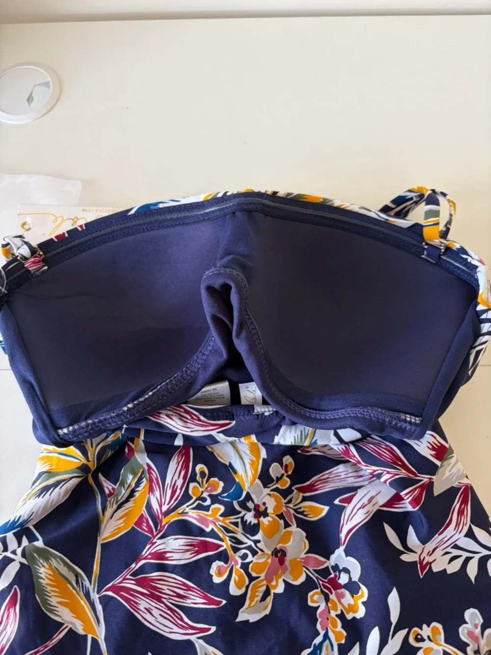 NWT Anne Cole Navy One-Piece Halter Neck Tropical Print Swimsuit (10) Vacation